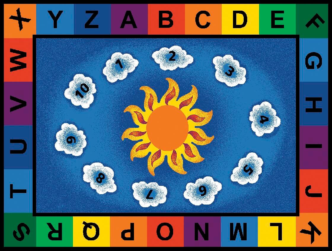 Carpets for Kids Sunny Day Learn and Play Carpet, 8 Feet 4 Inches x 11 Feet 8 Inches, Rectangle, Multicolored, Item Number 078453